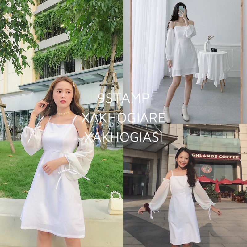 (SẴN-HÌNH THẬT) Đầm dự tiệc hai dây tay voan