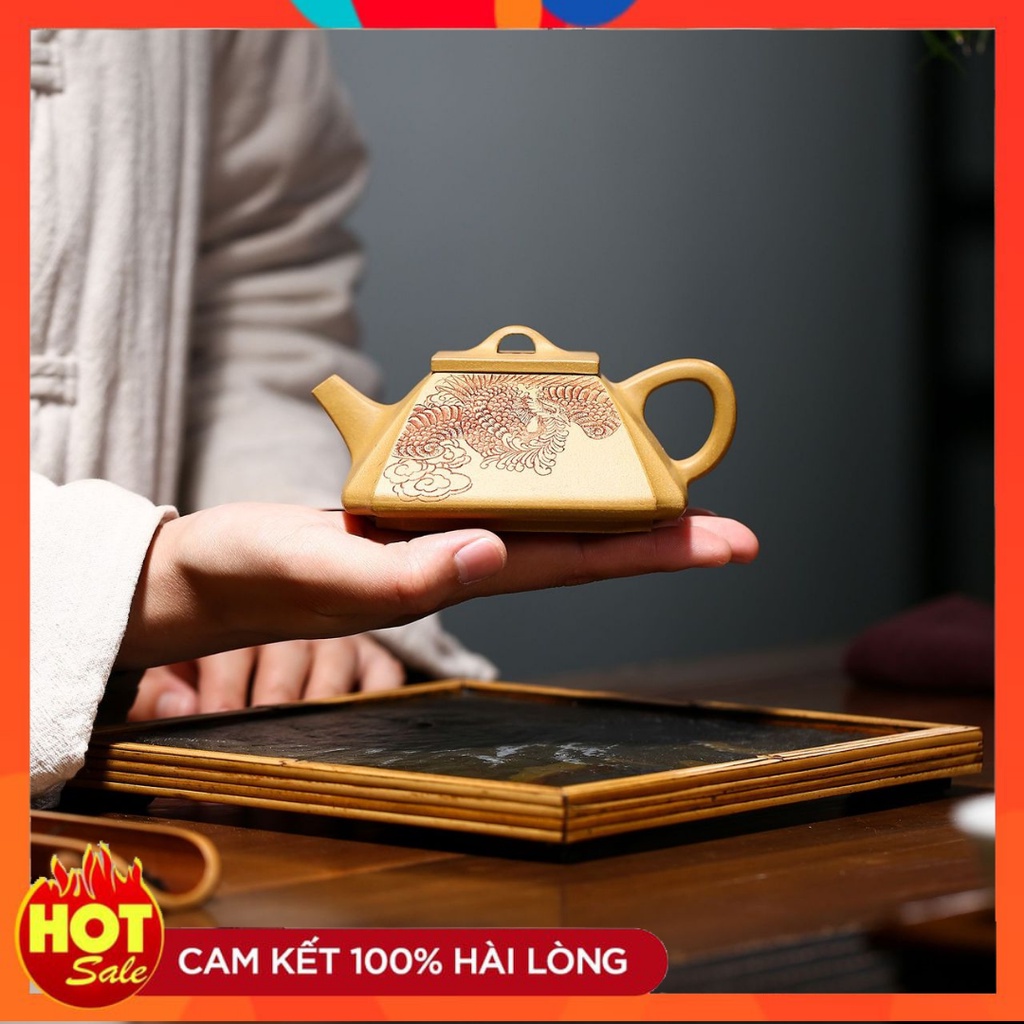 Ấm trà tử sa tứ phương thạch biều