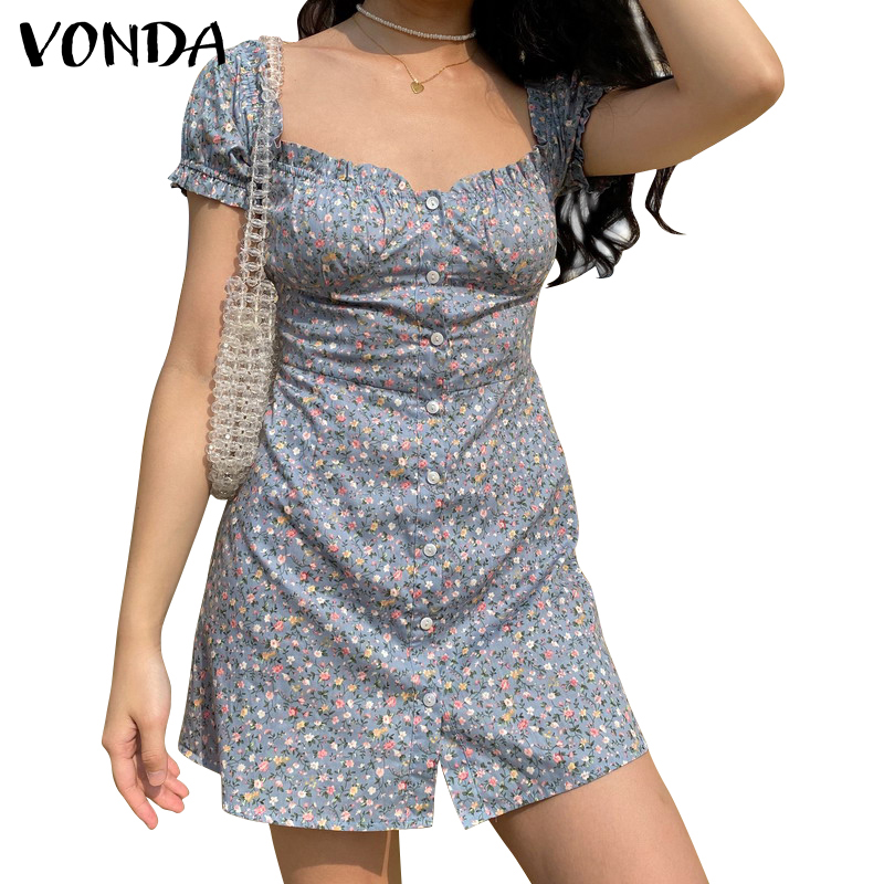 Vonda Đầm Tay Ngắn Phối Nút Họa Tiết Hoa Phong Cách Hàn Quốc Thời Trang Mùa Hè Cho Nữ | BigBuy360 - bigbuy360.vn