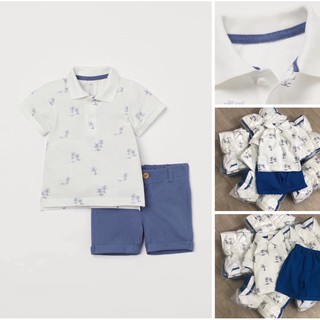 Set bộ HM xuất áo polo hoạ tiết cây dừa cho bé trai