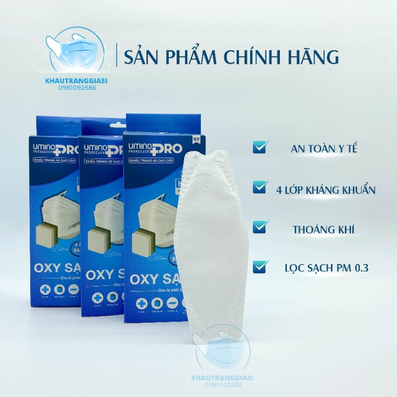 (Set 10 chiếc) Khẩu trang 4D UminoPro+ dạng hộp quai đeo co giãn