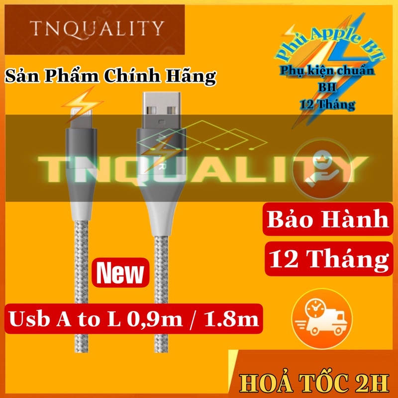 Cáp sạc cho ip USB A to L dài 0.3m đến 1.8m-Chuẩn m-f-i chip chống cháy C89 Bảo Hành 12