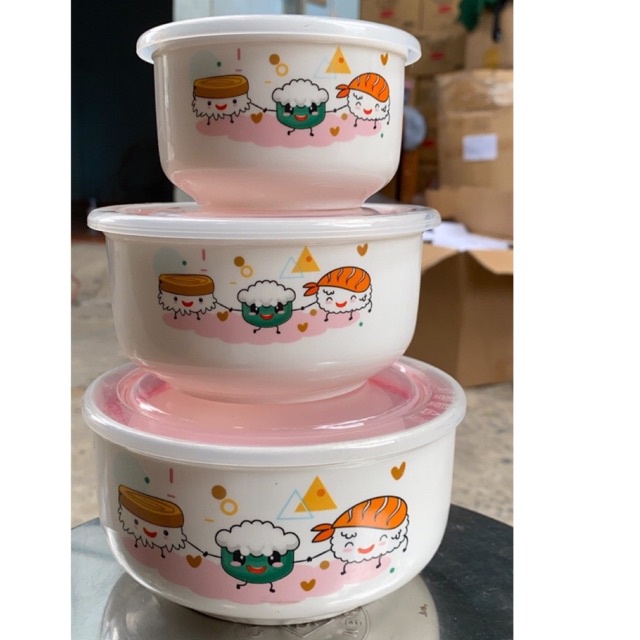Thố Sứ Tô Sứ Có Nắp Hút Chân Không - Nhiều Size Tùy Chọn - Họa Tiết Ngẫu Nhiên - Đựng Thực Phẩm
