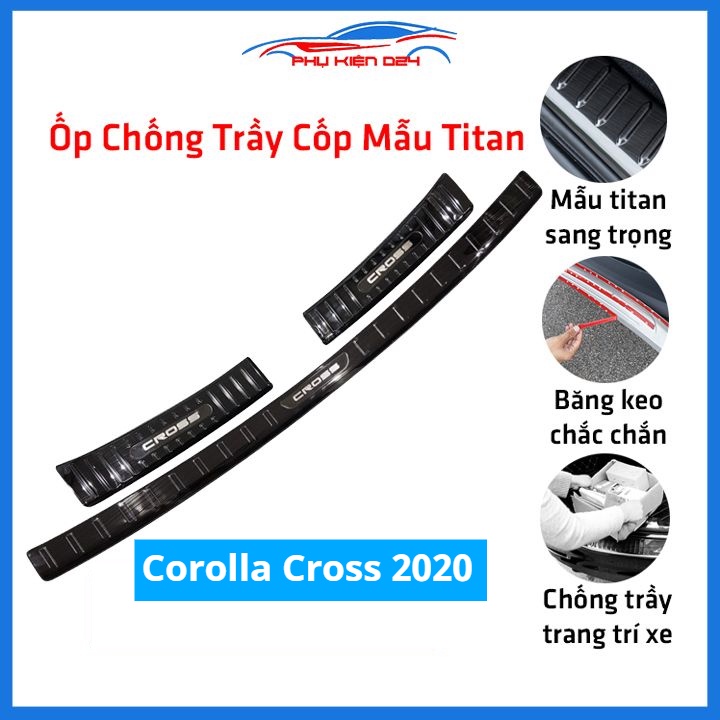 Ốp chống trầy cốp Corolla Cross 2020 thép không gỉ vân Titan bảo vệ xe