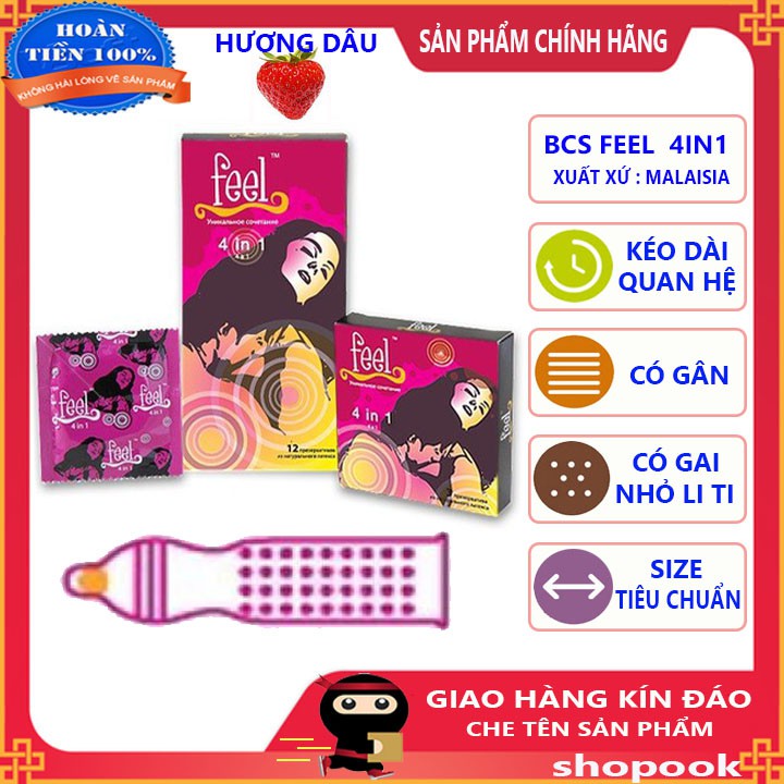 Bao cao su gân gai kéo dài thời gian yêu Feel 4 in 1 - hộp 12c