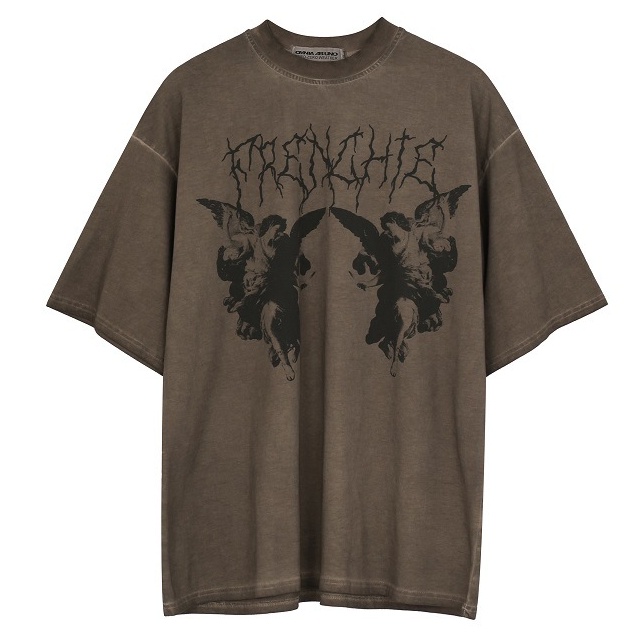 Áo nam Ngắn Tay Cổ Tròn In Chữ Core Y2k Yk2 Phong Cách Gothic