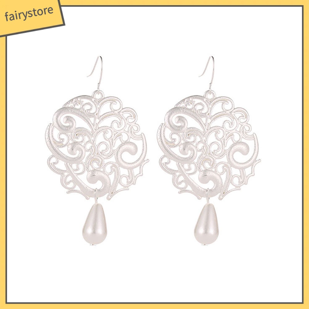 Khuyên Tai Nữ Hình Giọt Nước Đính Ngọc Trai Nhân Tạo Thời Trang