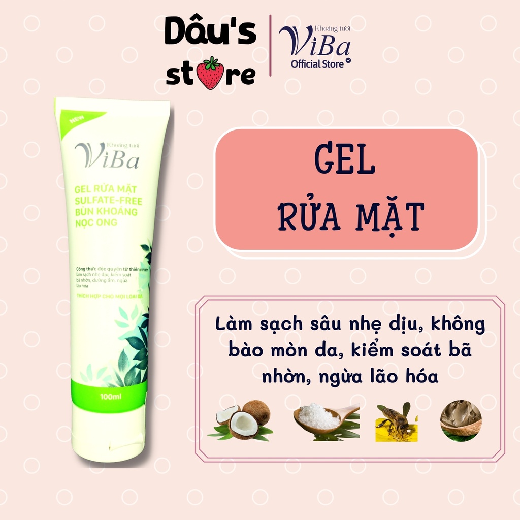Gel rửa mặt Viba 30ml - Bùn khoáng nọc ong - Sạch bụi bẩn cho da nhạy cảm, da khô, da dầu, dịu nhẹ - DÂU's store.