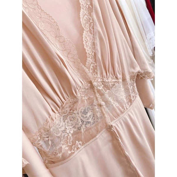 Áo choàng lụa + váy ngủ lụa 2 dây Q007 cao cấp quảng châu.
