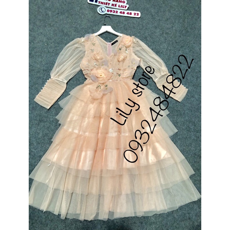 ẢNH VÀ VIDEO THẬT 1000% Đầm lưới tầng kết cườm và hoa nổi