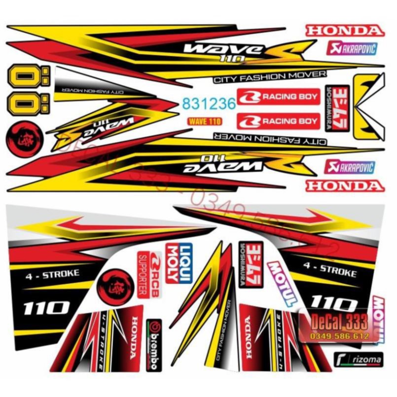 Tem Rời WAVE ALPHA 110 Mẫu Chữ S ĐỎ VÀNG 831236 (Tem 3 Lớp Chống Phai Màu)