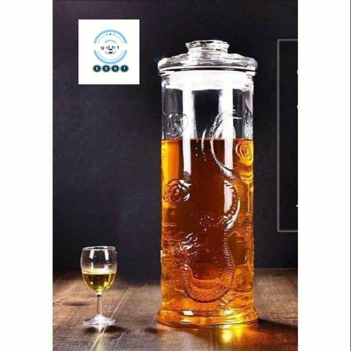 BÌNH TRỤ RỒNG NGÂM RƯỢU THỦY TINH KHÔNG VÒI 15L