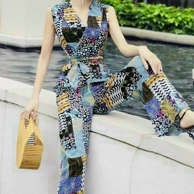 Jumpsuit Dài Ống Rộng, Jum Nữ Hàng Thiết Kế Cổ Đắp Chéo Kèm Belt Trang Trí Chất Lụa Nhật Cao Cấp Hack Dáng Siêu Xinh.