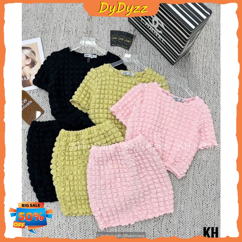 Set Bộ Đi Chơi Chất Vải Xốp - Áo Croptop Kèm Chân Váy Ôm Tôn Dáng - Hàng Cao Cấp Chuẩn Shop