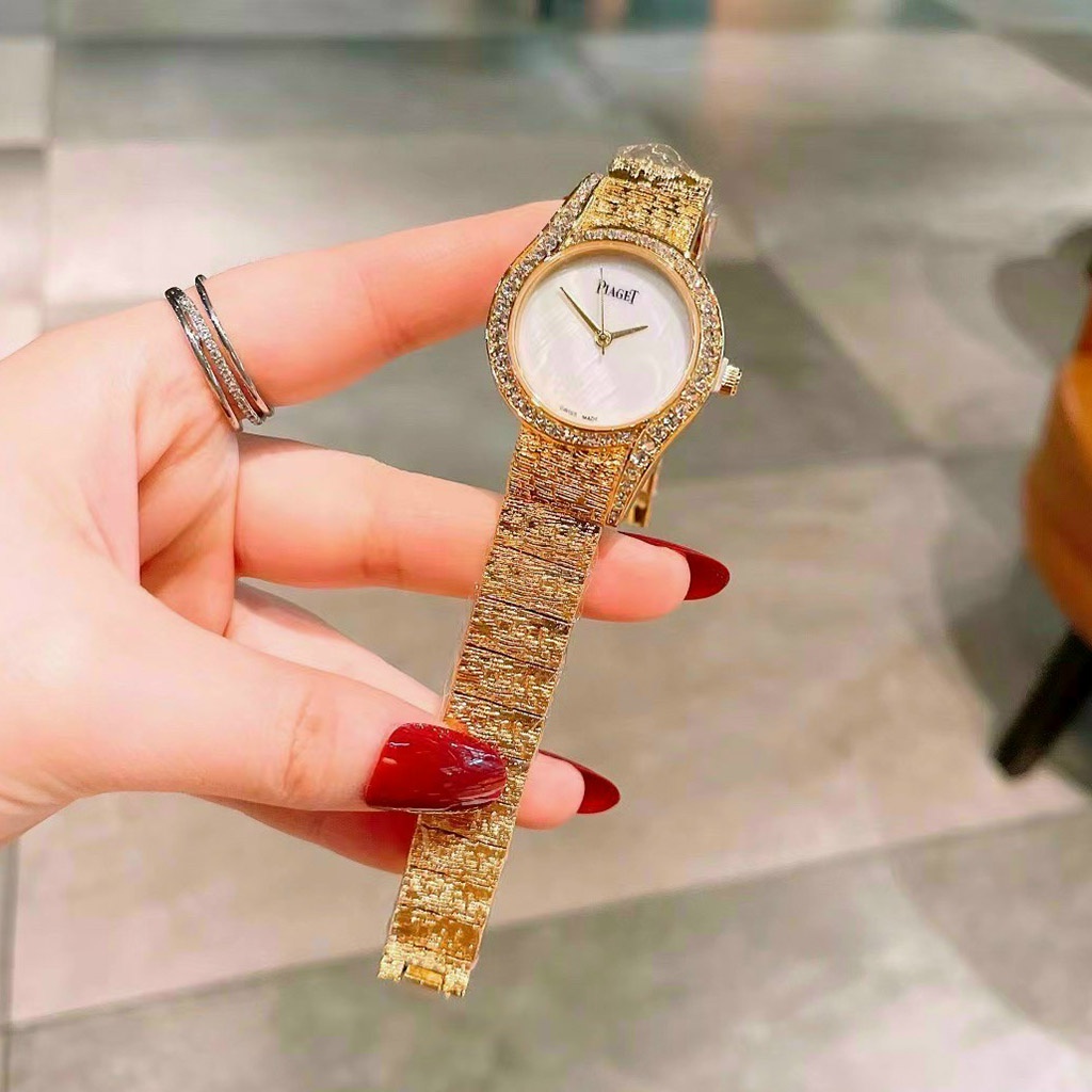 Đồng hồ piaget nữ mặt tròn xà cừ viền đính đá sang trọng quý phái - Bảo Hành 12 tháng