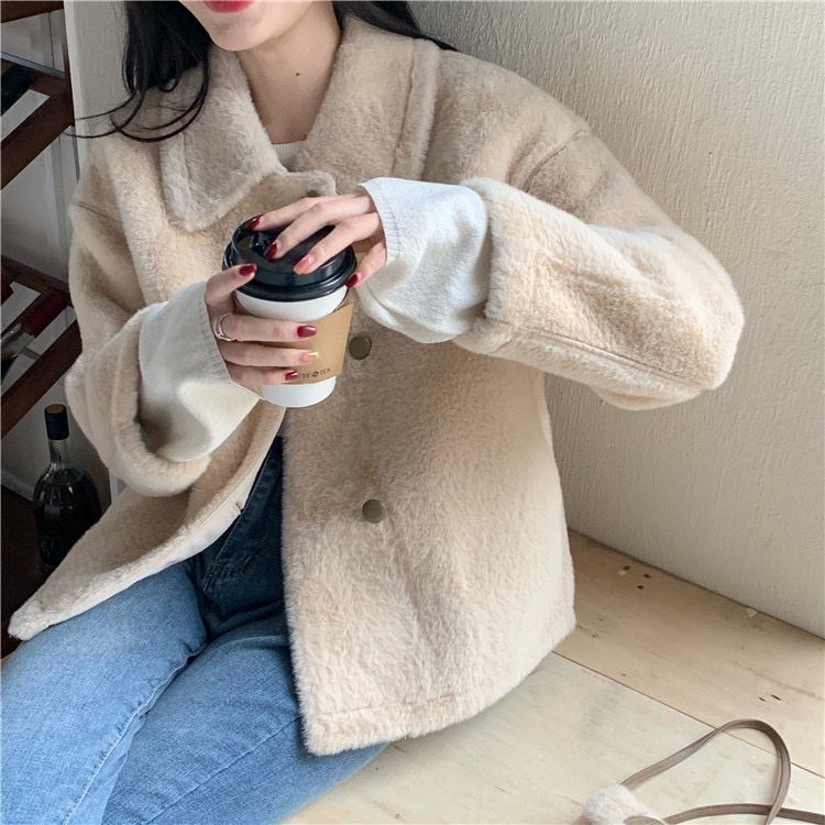 Áo khoác nỉ bông dáng ngắn 2 hàng cúc phong cách hàn quốc thu đông 2021 - Uri86 | BigBuy360 - bigbuy360.vn