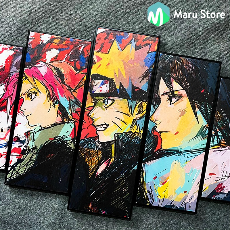 Bộ 5 Tranh Naruto Treo Tường, Chất Liệu Canvas, Có Khung Composite, Trang Trí Phòng