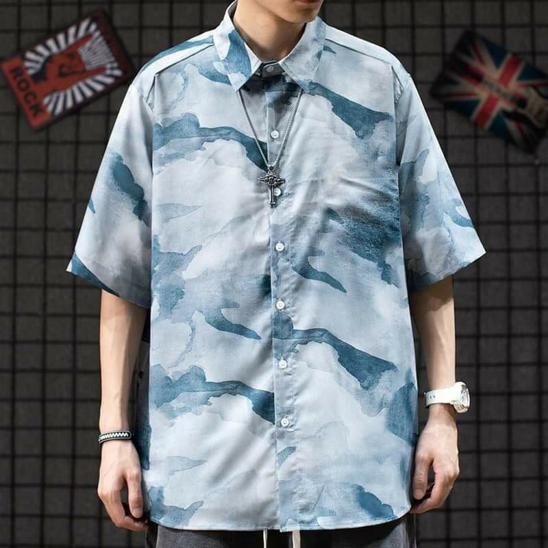 Áo Sơ Mi Tay Ngắn Unisex Cổ Bẻ Phông Cách Hàn Quốc Freesize