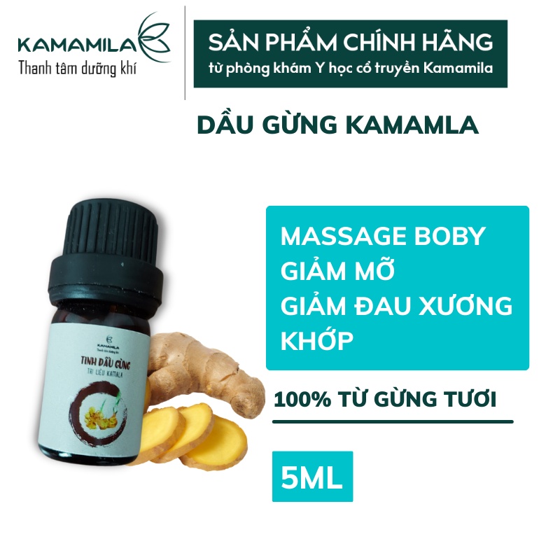 Dầu Gừng Massage Body Kamala - Hỗ Trợ giảm Mỡ vùng bụng, bắp tay chân 100% tù gửng tươi - Chai 5ml