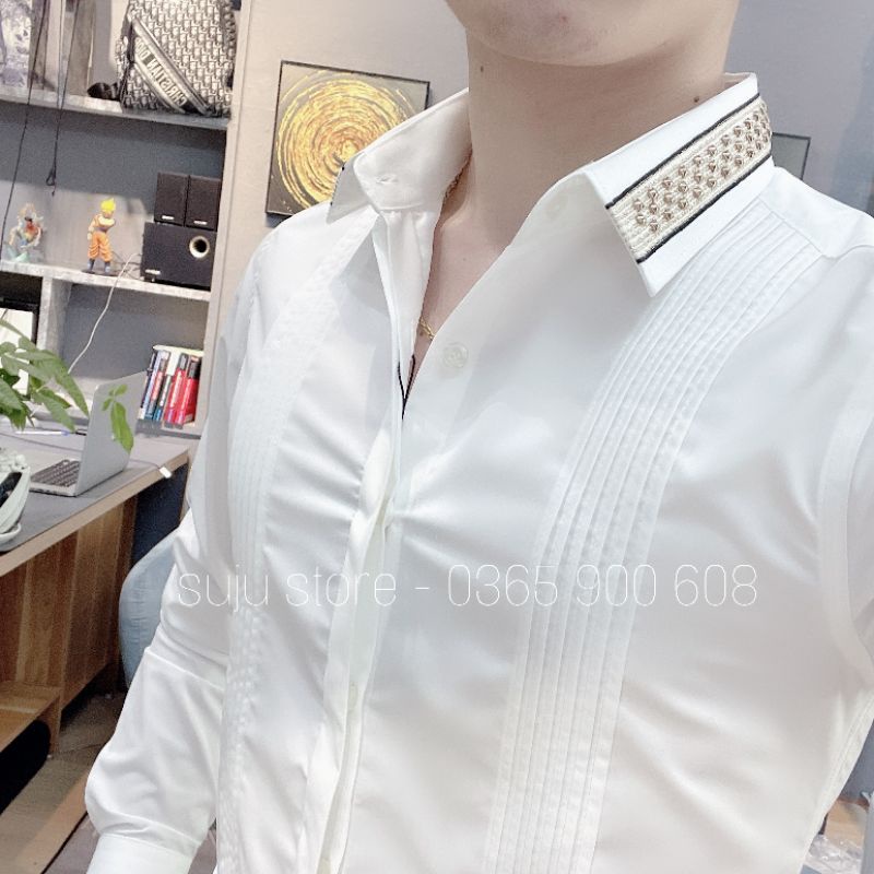 Sơ mi nam ly phối cổ vàng cao cấp - chống nhăn