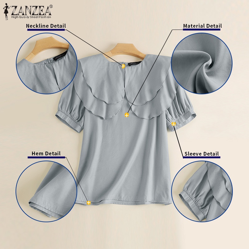 Áo sơ mi Zanzea tay ngắn dáng rộng màu trơn phong cách Hàn Quốc thời trang cho nữ