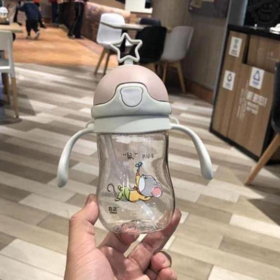 Bình tập uống nước cho bé có tay cầm và dây đeo 280ml hình ngôi sao nắp gập