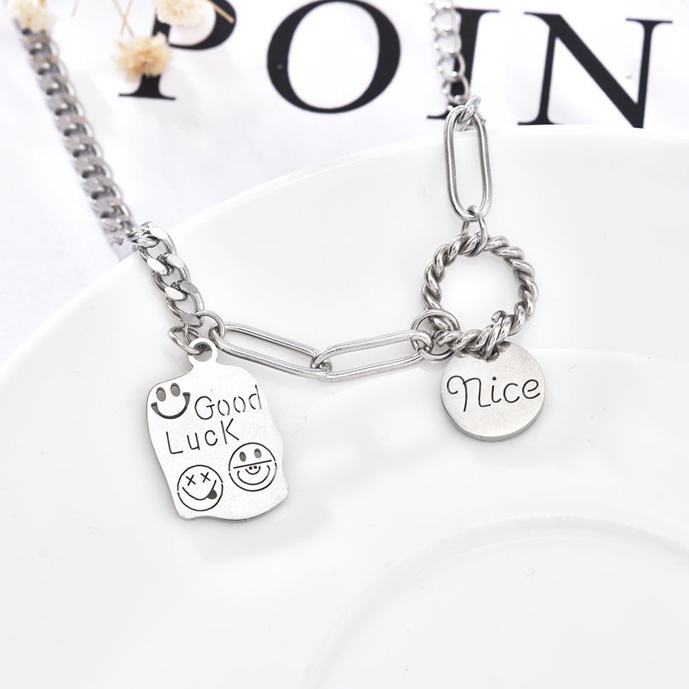Cod Qipin Simple Ins Bangle Lovely Smiling Face Tide Round Letter Pendant Bracelet Couple Jewelry