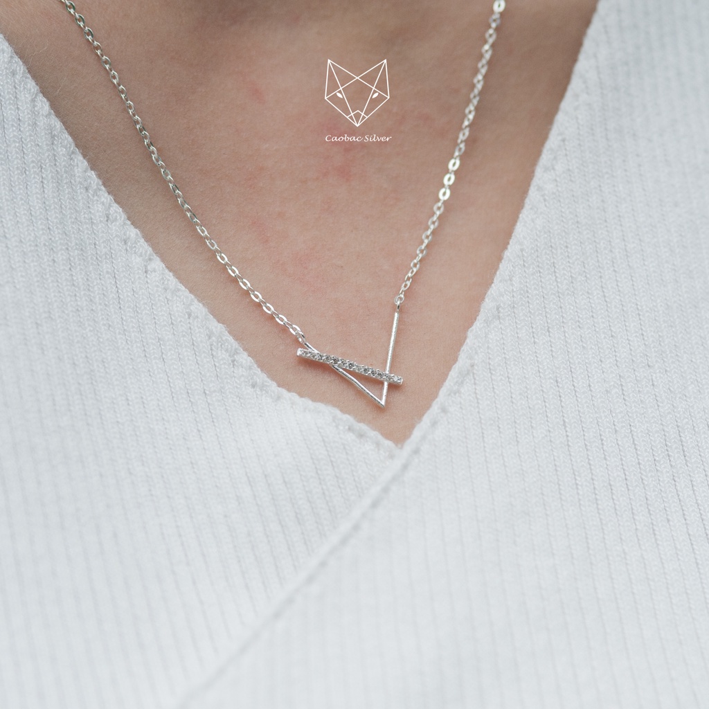 Dây Chuyền Bạc Ta Cao Cấp CaoBac Silver Chữ V vắt Chéo V Trơn V Đá Thiết Kế Tinh Tế Nhẹ Nhàng, Thanh Lịch Cho Bạn Gái