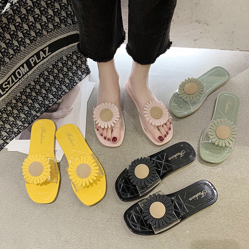 Dép quai ngang hoa cúc nhựa mềm chống trơn trượt không bẩn dùng đi mưa