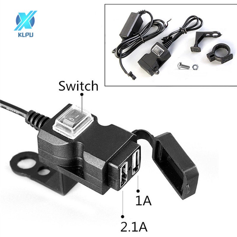 Bộ sạc điện thoại gắn tay lái xe máy chống thấm nước cổng cắm USB 12-24v