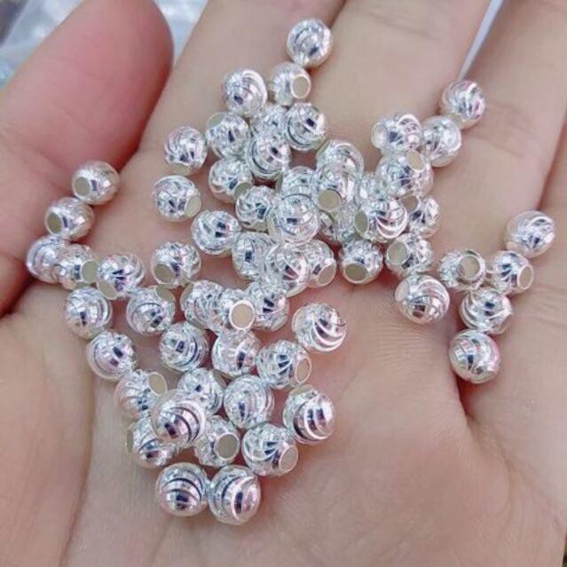 Bạc chuẩn. Sỉ 50 viên bi bạc xuyên vòng dâu chuẩn bạc ta giá gốc