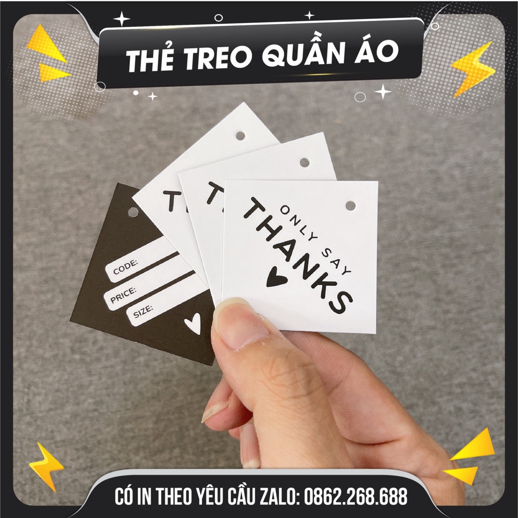 Tag treo quần áo giá rẻ, mác treo quầ áo thời trang cho shop - Size vuông 4.5x4.5cm - đục lỗ