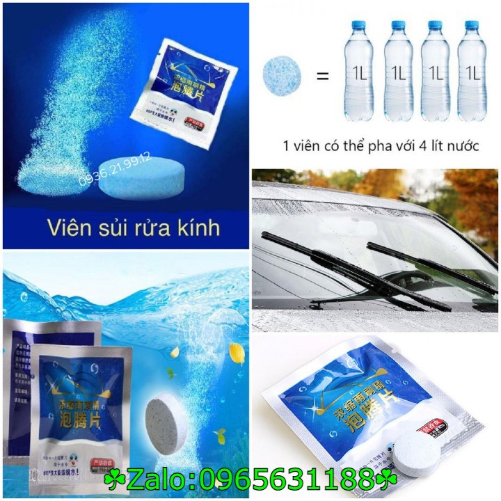 Viên Sủi Rửa Kính Xe Hơi Ô Tô Pha Với 4L Nước