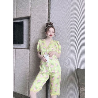 Bộ lụa viền ren lửng hoạ tiết siêu xinh