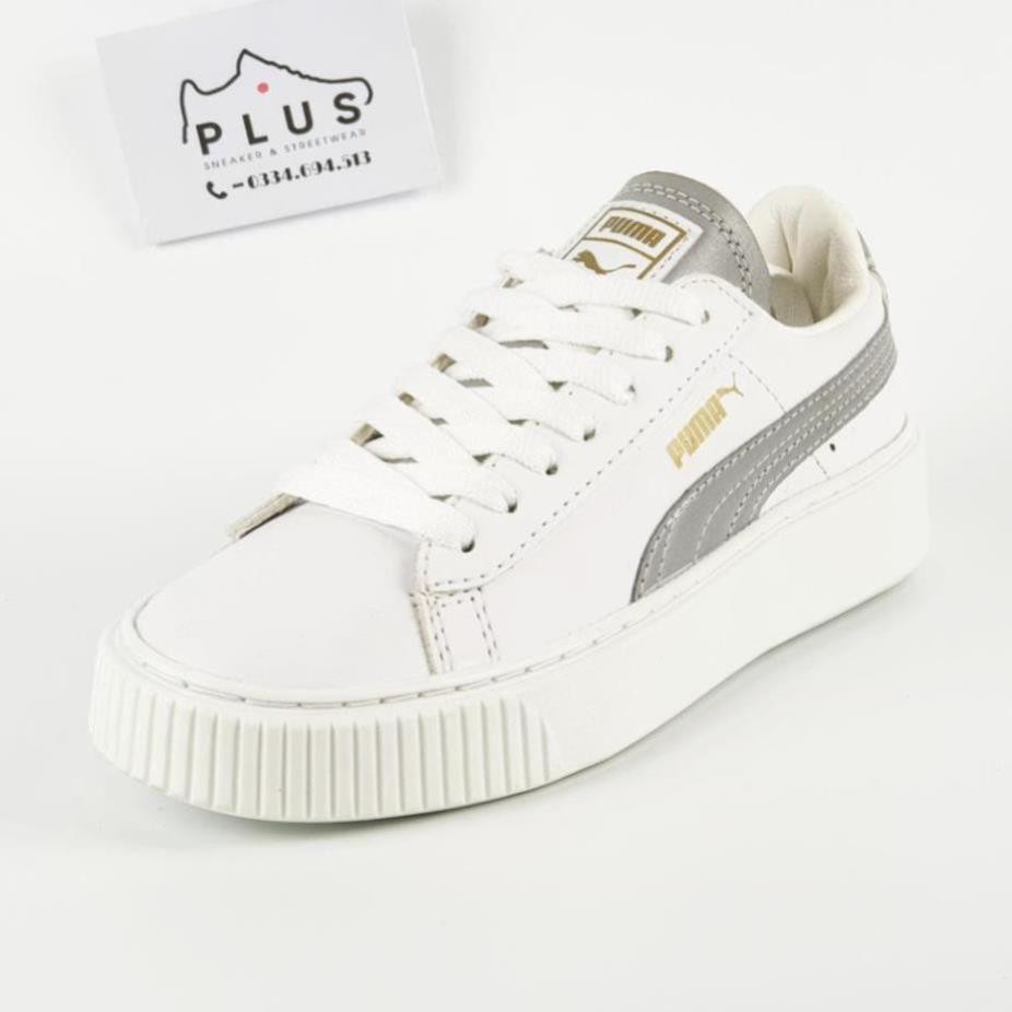 Giày thể thao sneaker 𝐏𝐔𝐌𝐀 phản quang - thân giày da đế cao su đúc - cổ thấp đế cao 5cm - màu sắc trắng xám