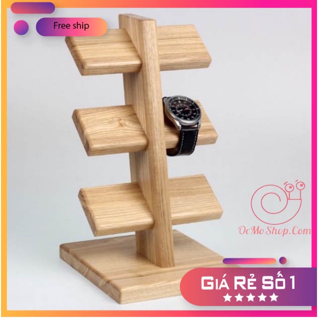 Giá treo đồng hồ, vòng tay 3 tầng để bàn đẹp và sang trọng bằng gỗ cao cấp