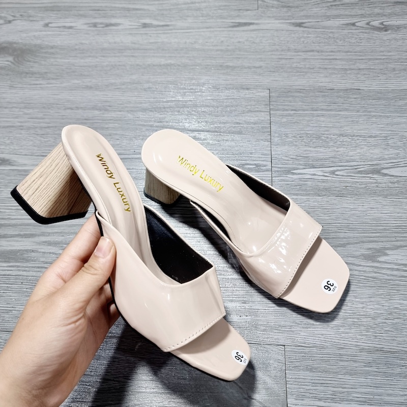 Dép Cao Gót Nữ 5 Phân Gót Vuông Vân Gỗ Dễ Thương - MS 125