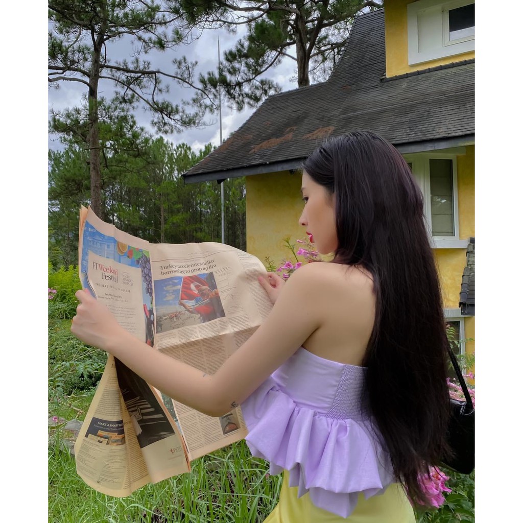 (HÌNH THẬT) Áo Croptop Bèo Eo (TÍM)
