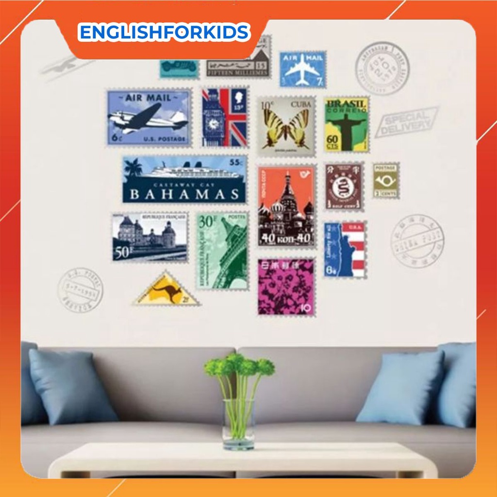 Decal dán tường con tem thế giới