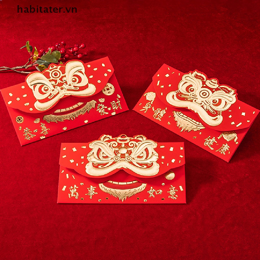 Set 3 Bao Lì Xì Năm Mới 2023 Hình Sư Tử Ba Chiều Màu Đỏ Sáng Tạo