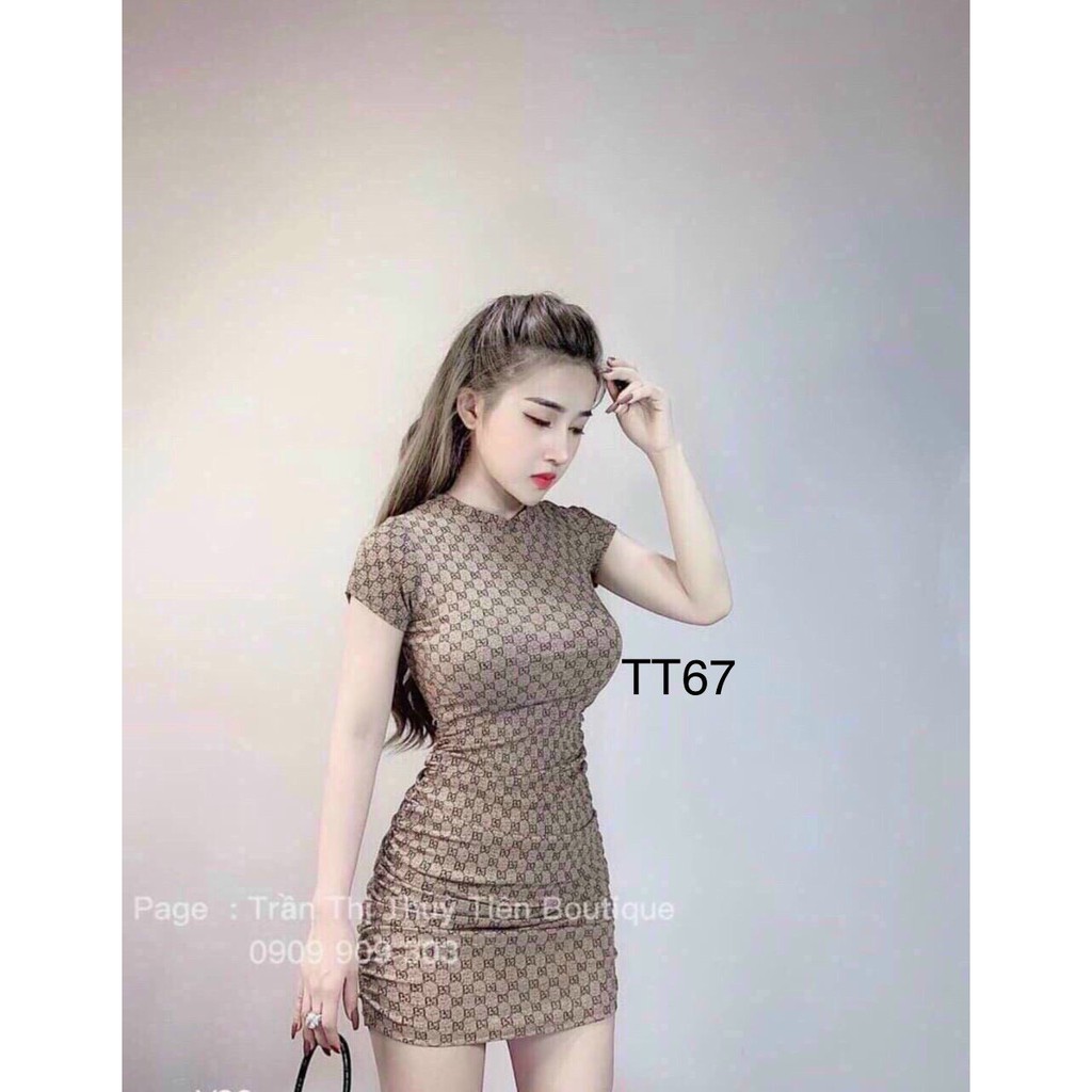 Đầm body in họa tiết chữ hiệu siêu sang chảnh dây kéo sau hot hit