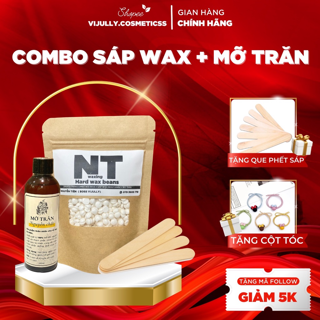 Combo triệt lông sáp wax nóng, wax lông nhập khẩu và mỡ trăn nguyên chất triệt lông nách, tay, chân, bikini...