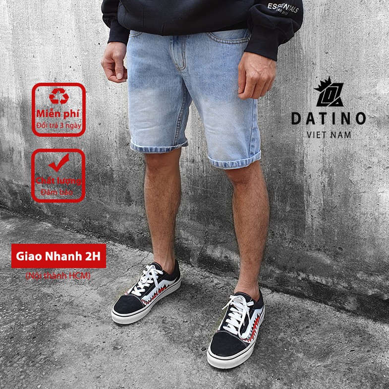 Quần short jean xanh nam DATINO trơn chất vải cao cấp, bền màu bao giặt máy