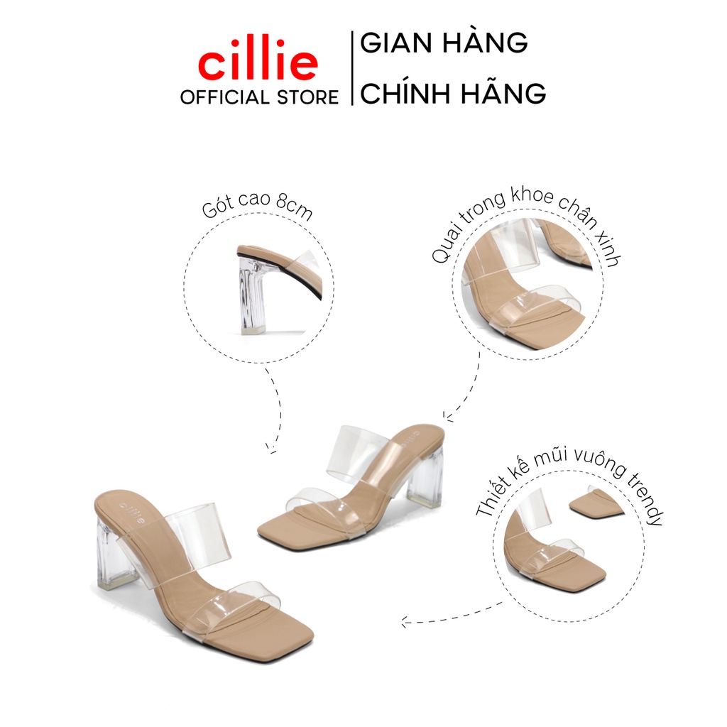 Guốc mika gót trong Cillie cao gót nữ quai ngang mika basic phối gót trong cao 8cm thanh mảnh đi chơi đi làm dạo phố