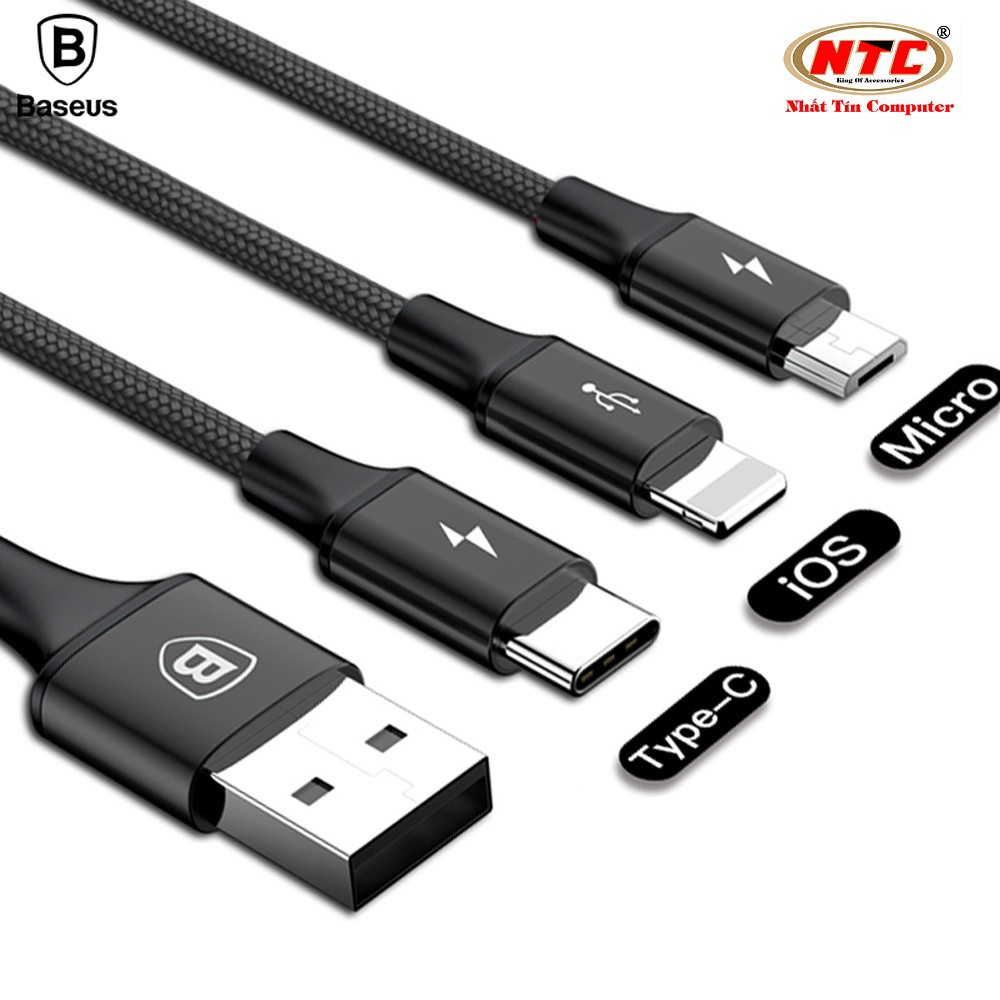 Cáp sạc đa năng Baseus Rapid Series PB1024Z 3 đầu Lightning - MicroUSB - Type-C (3A - 120cm) - Hãng phân phối chính thức