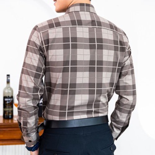 Áo Sơ Mi Nam Công Sở Trung Niên Anton Somianton Màu Nâm Đậm Họa Tiết Kẻ Caro Vải Sợi Tre - XAC135