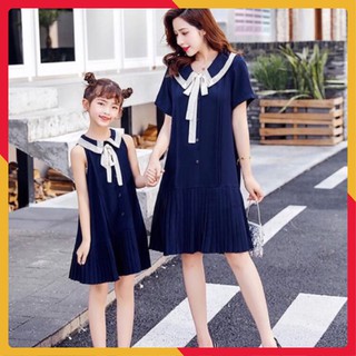 [HÀNG CÓ SẴN] Set Đồ Đôi, Đầm Mẹ Và Bé Dập Ly Cổ Viền Ren Nhiều Size