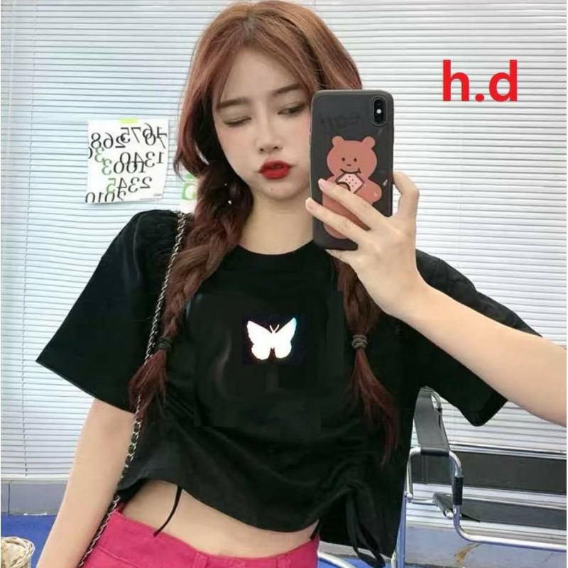 Áo croptop bướm phản quang rút