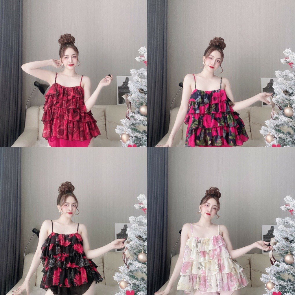 Đồ Ngủ Sexy Nữ, Bộ Chiffon 4 Tầng Phối Satin Cực Xinh Dưới 65Kg | BigBuy360 - bigbuy360.vn