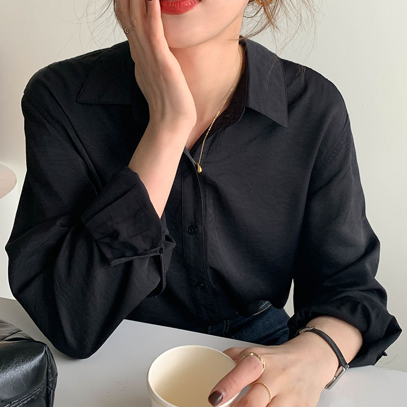 40921 Áo Sơ Mi Dài Tay Màu Trơn Hợp Thời Trang Cho Nữ